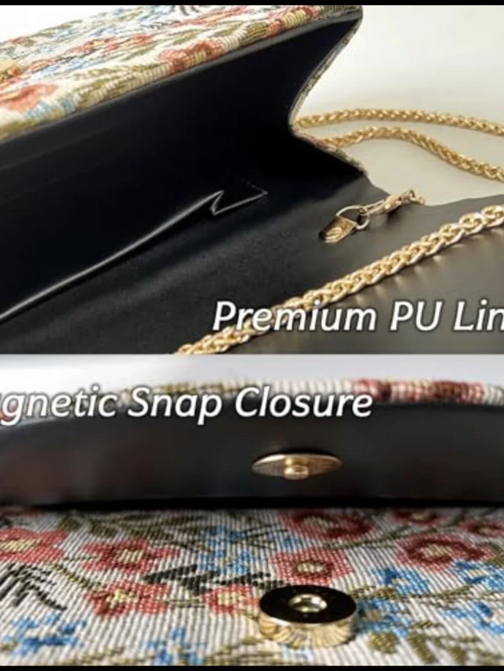 Floral Evening Clutch Purse Jacquard Knit Detachable Chain Crossbody
